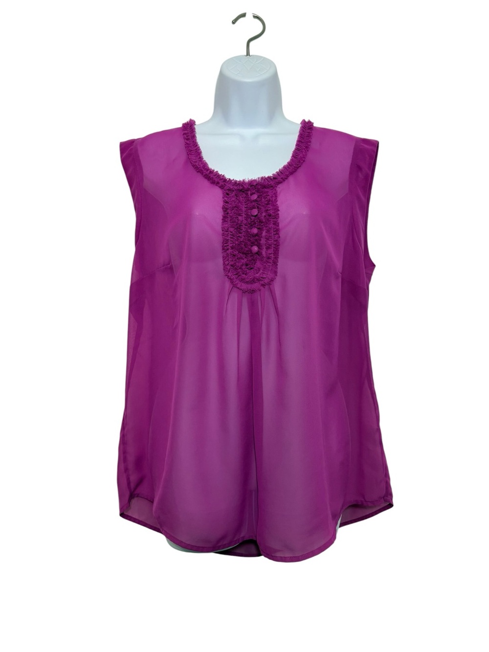 Gap Pink Romantic Layering Office Sleeveless Sheer Ruffle Bib Blouse Top SzL